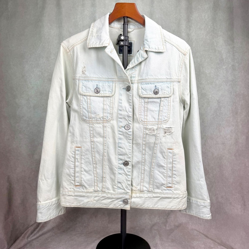 Abercrombie & Fitch Womens Light Wash Distressed Denim Trucker Jacket Small READ